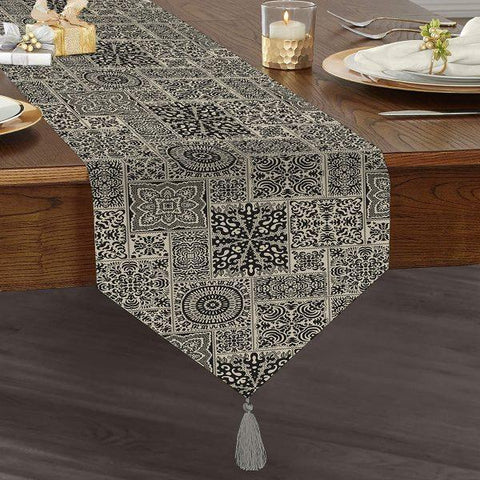 Decorative Table Runner|High Quality Triangle Chenille Table Runner|Ethnic Pattern Table Runner|Bohemian Style Authentic Tasseled Runner