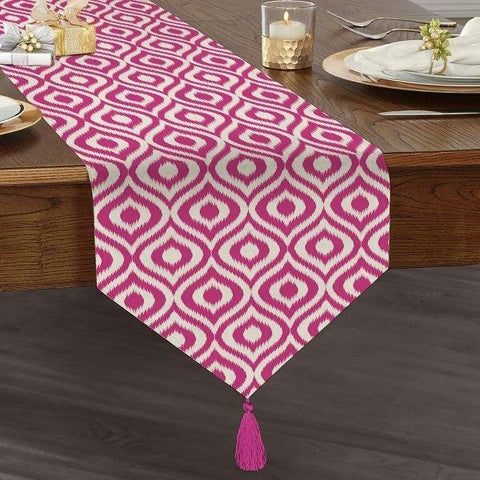 IKAT Design Table Runner|High Quality Triangle Chenille Table Runner|Ethnic Pattern Table Runner|Bohemian Style Authentic Tasseled Runner
