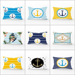 Nautical Pillow Case|Navy Anchor Pillow Cover|Decorative Coastal Cushions|Rectangle Beach House Pillows|Blue Yellow Nautical Yacht Cushion