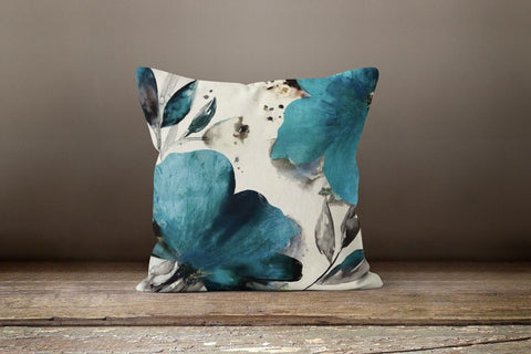 Turquoise Floral Pillow Cover|Summer Trend Pillow Case|Decorative Throw Pillow Case|Turquoise Home Decor|Farmhouse Style Turquoise Pillow