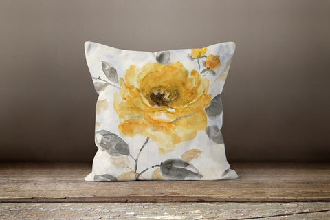 Yellow Gray Floral Pillow Cover|Summer Trend Cushion Case|Decorative Throw Pillow|Boho Bedding Decor|Housewarming Yellow Pillow with Flowers