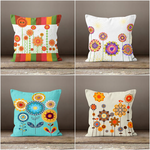Sunflower Pillow Cover|Floral Drawing Pillow Cover|Decorative Cushion Case|Summer Trend Throw Pillow Case|Sunflower Illustration Pillow Case