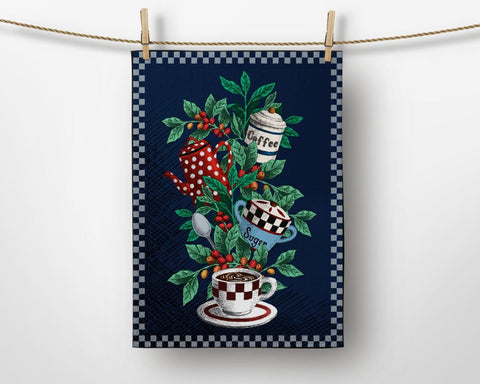 Coffee Kitchen Towel|Coffee Writings Dish Towel|Decorative Tea Towel|Housewarming Rectangle Hand Towel|Cup of Coffee Towel for Restaurants