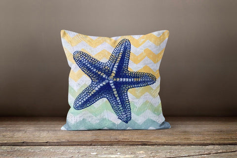 Coastal Pillow Cover|Beach House Pillow Top|Decorative Summer Marine Cushion|Nautical Throw Pillow|Starfish Seahorse Oyster Coral Cushion
