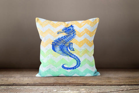 Coastal Pillow Cover|Beach House Pillow Top|Decorative Summer Marine Cushion|Nautical Throw Pillow|Starfish Seahorse Oyster Coral Cushion