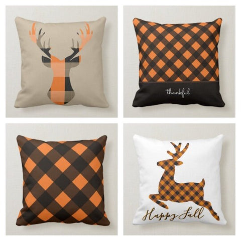 Fall Trend Pillow Cover|Autumn Thankful Cushion Case|Happy Fall Throw Pillow|Autumn Deer Home Decor|Housewarming Farmhouse Autumn Pillow