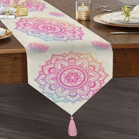 Tiled Mandala Table Runner|High Quality Triangle Chenille Table Runner|Farmhouse Style Authentic Tabletop|Decorative Rustic Table Runner