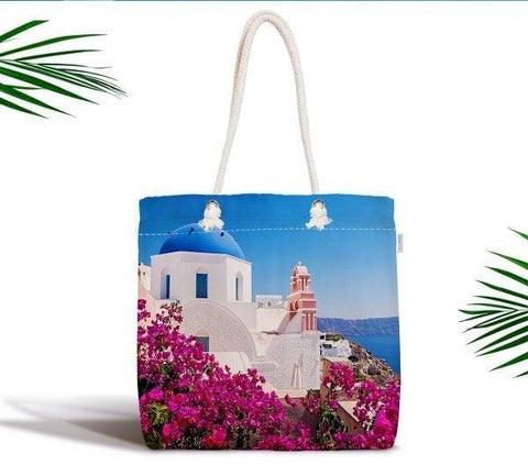 Floral Shoulder Bag|Fabric Handbag with Purple Ivy|Floral Landscape Bag|Window with Flowers Tote Bag|Summer Trend Messenger Bag|Gift for Her