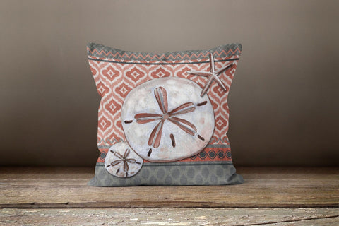 Beach House Pillow Case|Beige and Gray Marine Pillow Cover|Nautical Cushion Cover|Seashell Throw Pillow|Oyster Starfish Seahorse Pillow Top