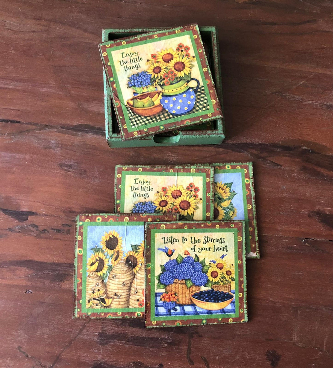 Set of 6 Hand Painted Coasters| Wooden Decor|Custom Table Decor|Acrylic Painting|Original Home Decor|Mug Coaster|Handmade|Housewarming Gift