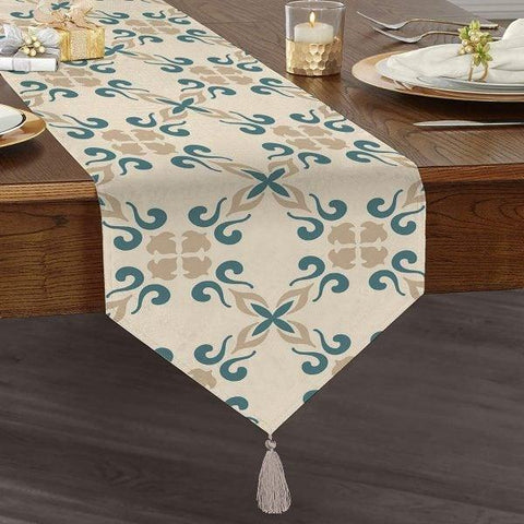 Decorative Table Runner|High Quality Triangle Chenille Table Runner|Ethnic Pattern Table Runner|Geometric and Authentic Tasseled Runner