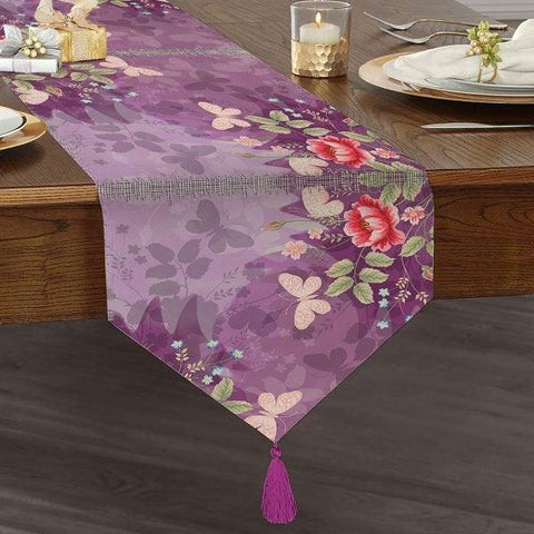 Butterfly Table Runner|High Quality Triangle Chenille Table Runner|Summer Trend Floral Butterfly Tabletop|Patterned Butterfly Print Tabletop
