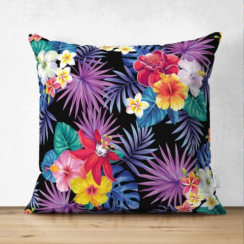 Floral Pillow Cover|Summer Trend Cushion Case|Colorful Flowers Home Decor|Heartwarming Floral Suede Cushion|Flowers and Leaves Home Decor