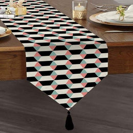 Abstract Geometric Table Runner|High Quality Triangle Chenille Tabletop|Decorative Tabletop|Psychedelic Home Decor|Modern Tasseled Runner