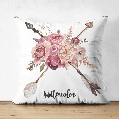 Floral Pillow Cover|Summer Trend Cushion Case|Pale Color Flowers Pillow Case|Heartwarming Floral Suede Cushion|Flower and Arrow Cushion Case