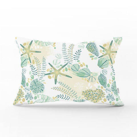 Beach House Pillow Cover|Rectangle Coastal Cushion Case|Decorative Nautical Throw Pillow|Fish Seashells Oyster Starfish Coral Cushion Cover