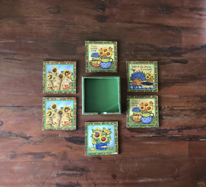 Set of 6 Hand Painted Coasters| Wooden Decor|Custom Table Decor|Acrylic Painting|Original Home Decor|Mug Coaster|Handmade|Housewarming Gift