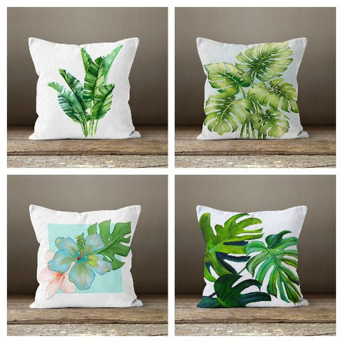 Plants Pillow Cover|Green Leaves Pillow Cover|Floral Cushion Case|Decorative Pillow Case|Bedding Home Decor|Housewarming Outdoor Pillow Gift