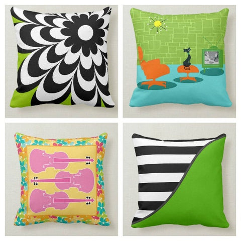 Bohemian Pillow Cover|Geometric Design Cushion Cover|Decorative Throw Pillow|Green Home Decor|Violin Accent Pillow Case|Outdoor Pillow Cover