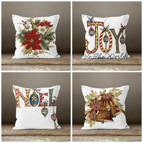 Christmas Pillow Covers|Xmas Home Decor|Winter Decorative Pillow Case|Jingle Bell Throw Pillow|Joy Noel Pillow Cover|Christmas Flower Pillow