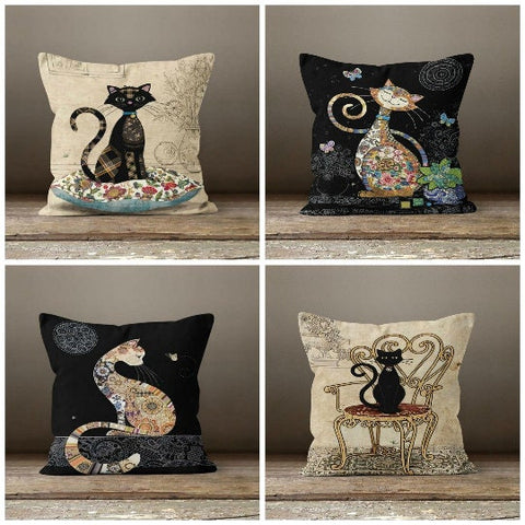 Cute Cat Pillow Covers|Cat Pattern Cushion Case|Housewarming Patchwork Style Throw Pillow|Decorative Bedding Home Decor|Outdoor Pillow Case