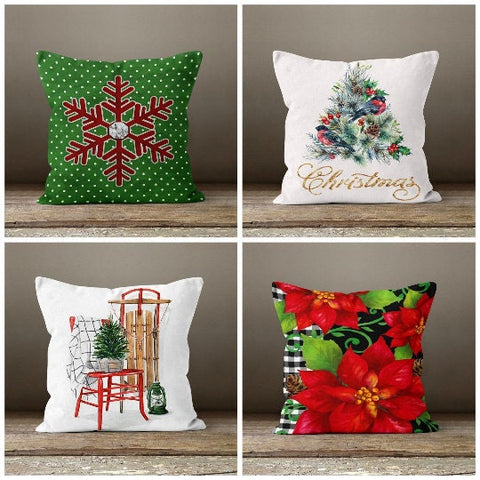 Christmas Pillow Cover|Xmas Cushion Case|Winter Decorative Pillow|Xmas Home Decor|Xmas Gift Ideas|Snowflake Throw Pillow|Poinsettia Pillow