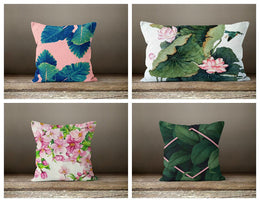 Floral Pillow Cover|Green Leaves Cushion Case|Colorful Floral Throw Pillow Case|Pink Green Summer Trend Home Decor|Housewarming Pillow Cover