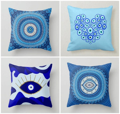 Evil Eye Pillow Cover|Turkish Greek Blue Evil Eye Cushion Case|Good Luck Home Decor|Protection Amulet Throw Pillow|Nazar Bead Boho Bedding