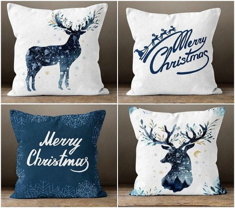 Christmas Pillow Covers|Blue Deer Xmas Decor|Winter Pillow Case|Xmas Gift Ideas|Outdoor Pillow Cover|Housewarming Gift|Xmas Throw Pillow