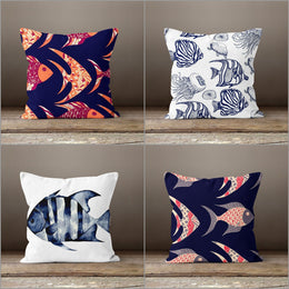 Beach House Pillow Case|Fish Pillow Cover|Decorative Nautical Cushions|Fish Painting Throw Pillow|Coastal Home Decor|Summer Trend Cushion