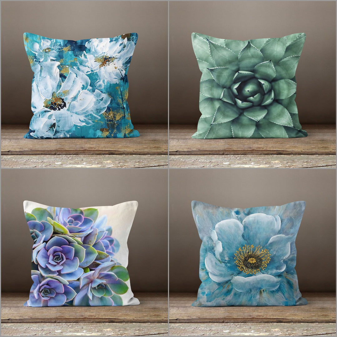succulent throw pillows Green Turquoise and Purple Succulent Pillow Case
