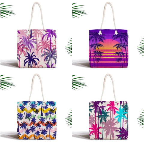Palm Tree Shoulder Bag|Floral Fabric Handbag with Purple and Blue Palm Tree|Floral Beach Tote Bag|Summer Trend Messenger Bag|Gift for Her