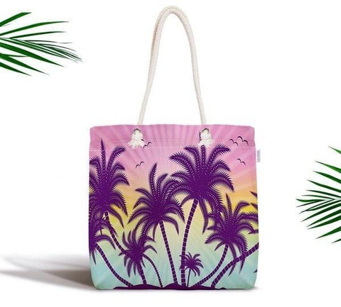 Palm Tree Shoulder Bag|Floral Fabric Handbag with Green and Purple Palm Tree|Floral Beach Tote Bag|Summer Trend Messenger Bag|Gift for Her