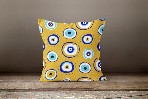 Evil Eye Pillow Cover|Blue IKAT Suzani Cushion Case|Good Luck Home Decor|Protection Amulet Throw Pillow Case|Nazar Bead on Tree Pillow Top