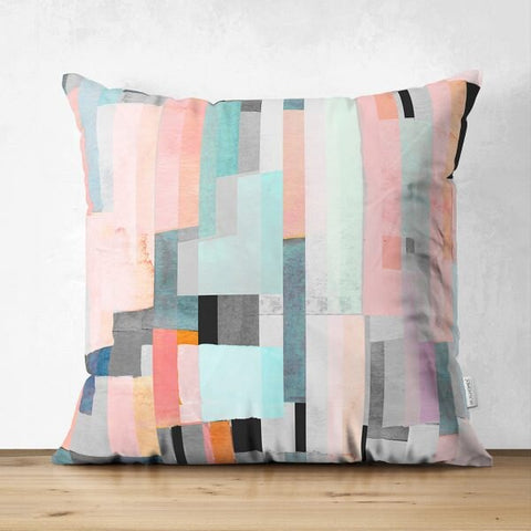 Abstract Pillow Cover|Modern Design Suede Pillow Case|Abstract Multicolor Decor|Decorative Pillow Case|Farmhouse Style Authentic Pillow Case
