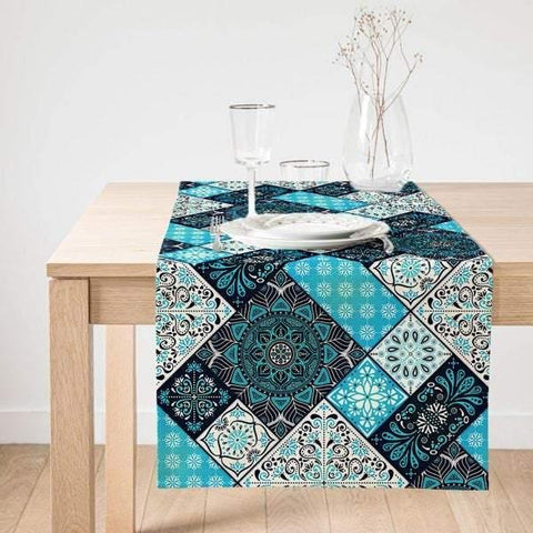 Abstract Geometric Table Runner|Decorative Table Runner|Ethnic Pattern Suede Runner|High Quality Table Decor|Authentic Style Table Runner