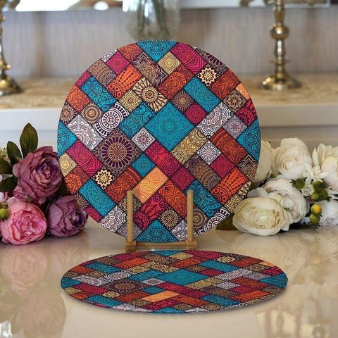 Decorative Placemat & Table Runner|Ethnic Tabletop|Set of 2 Decorative Supla Table Mat|Round American Service Dining Underplate and Coasters