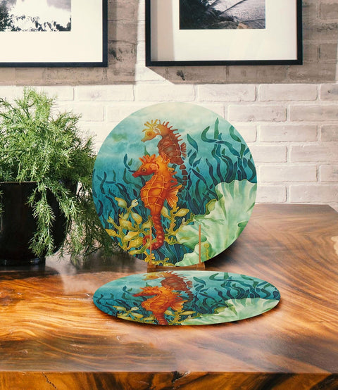 Seahorse Placemat & Table Runner|Nautical Table Top|Set of 2 Seahorse Supla Table Mat|Round American Service Dining Underplate and Coasters