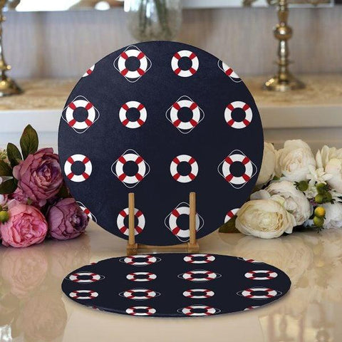 Nautical Placemat|Set of 2 Nautical Supla Table Mat|Life Saver Round American Service Dining Underplate|Navy Compass Beach House Coasters