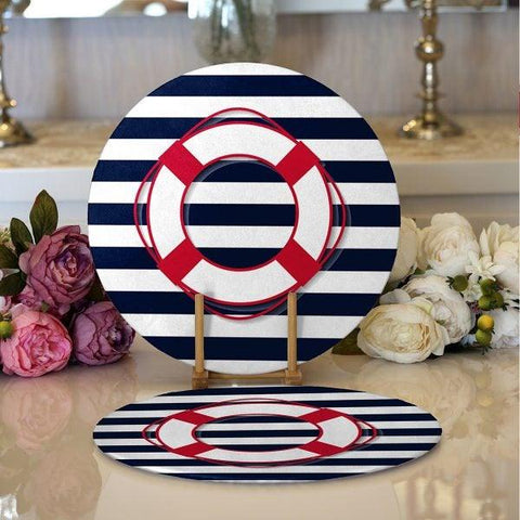 Nautical Placemat|Set of 2 Nautical Supla Table Mat|Life Saver Round American Service Dining Underplate|Navy Compass Beach House Coasters