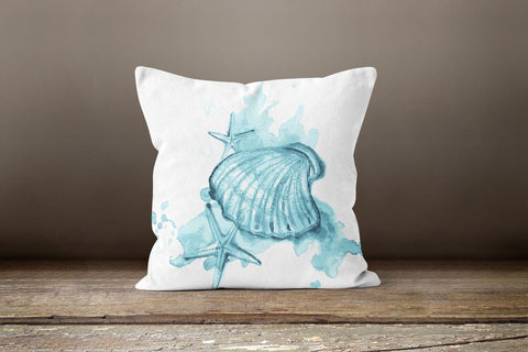 Nautical Pillow Case|Navy Blue Marine Pillow Cover|Decorative Turquoise Cushion|Coastal Throw Pillow|Starfish Oyster Coral Beach House Decor