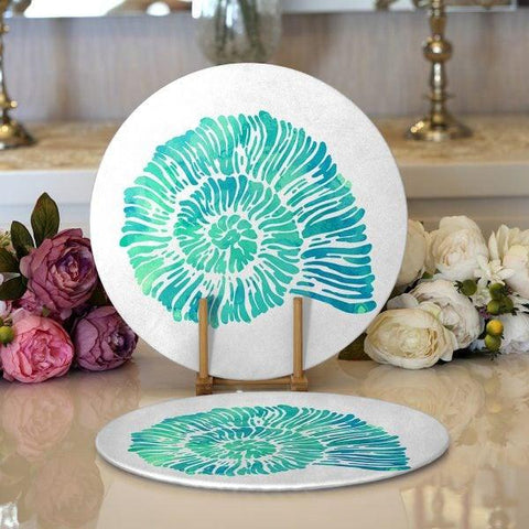 Beach House Placemat|Set of 2 Turquoise Supla Table Mat|Seahorse Round American Service Dining Underplate|Seashell Coral and Oyster Coasters