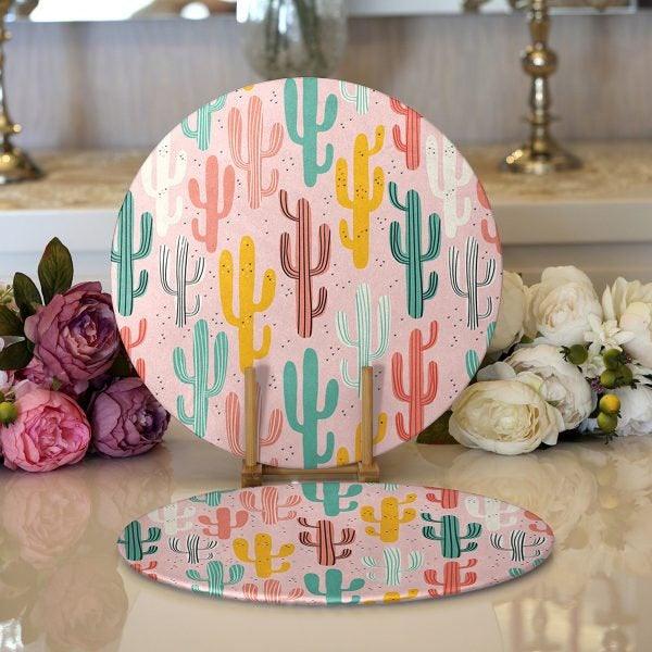 succulent placemats Cactus on Pink Background Coaster Set – Akasia