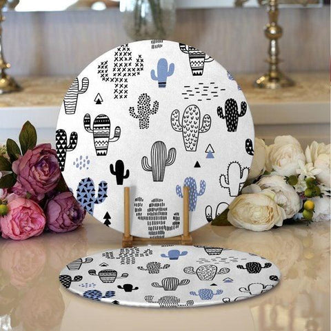Cactus Placemat|Set of 2 Cactus Supla Table Mat|Succulent Round American Service Dining Underplate|Farmhouse Style Cactus Painting Coaster