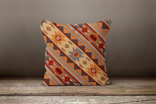 Rug Design Pillow Covers|Terracotta Southwestern Cushion Case|Decorative Pillowcase|Aztec Home Decor|Farmhouse Decor|Geometric Pillow Top