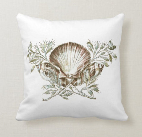Beach House Pillow Case|Beach Love Pillow Cover|Decorative Nautical Cushions|Coastal Throw Pillow|Oyster Starfish and Seashell Lumbar Pillow