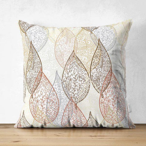 Abstract Leaf Pillow Cover|High Quality Suede Onedraw Cushion Case|Decorative Leaves Drawing Pillow Top|Farmhouse Style Floral Cushion Cover