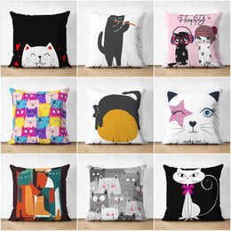 Cute Cat Pillow Covers|Cat Pattern Cushion Case|Housewarming Patchwork Style Throw Pillow|Decorative Bedding Home Decor|Outdoor Pillow Cases
