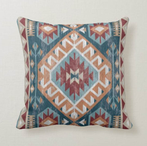 Rug Design Pillow Cover|Southwestern Throw Pillow Top|Worn Looking Authentic Turkish Kilim Pattern Cushion|Aztec Print Ethnic Pillowcase