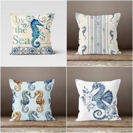 Beach House Pillow Covers|Coastal Pillow Case|Marine Themed Pillow Cover|Nautical Cushion Case|Floral Seahorse Throw Pillow|Seaside Pillows